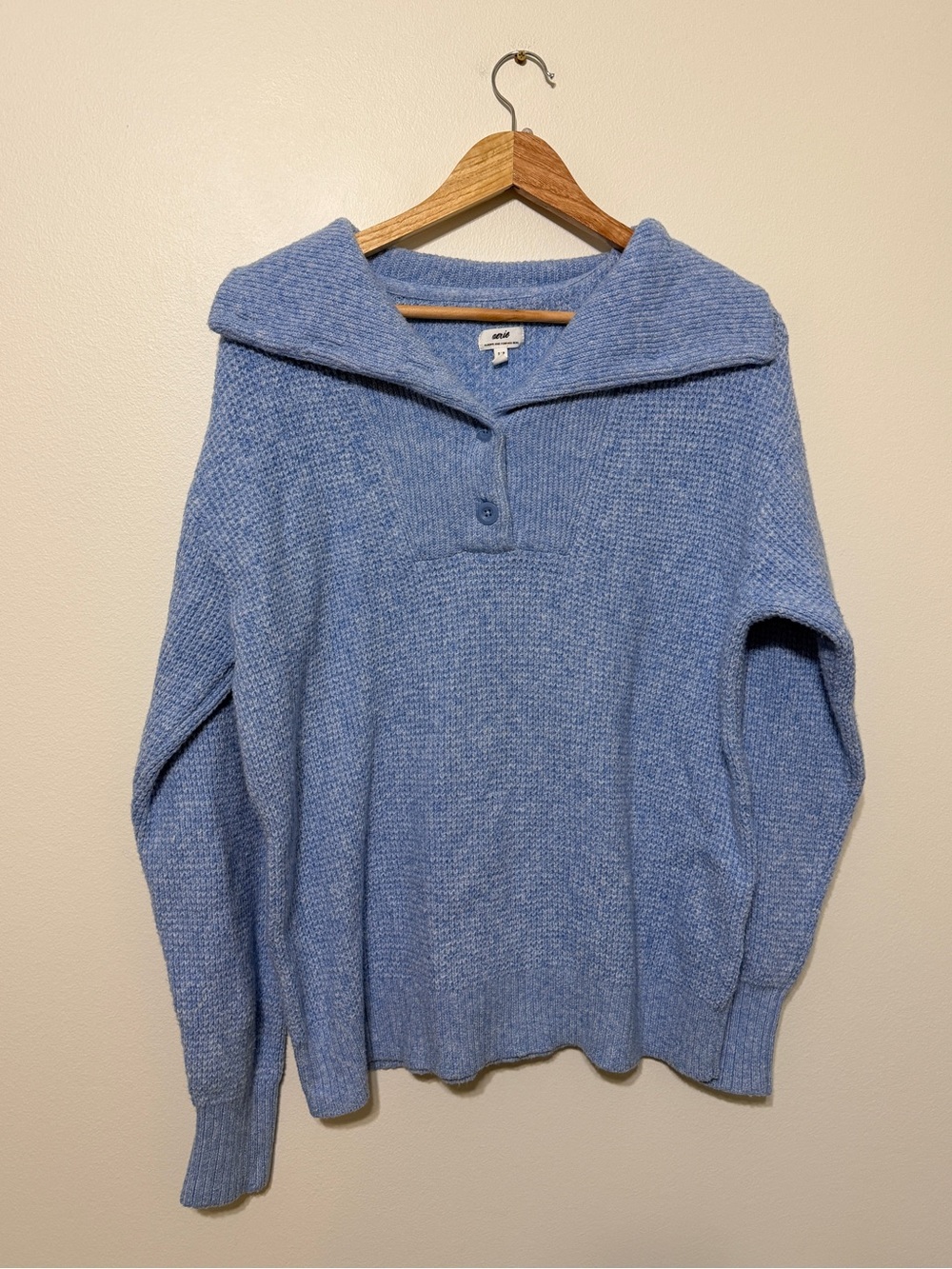 Aerie CozyUp Waffle Button Pullover Sweater Blue Size Small Cozy - Picture 2 of 6